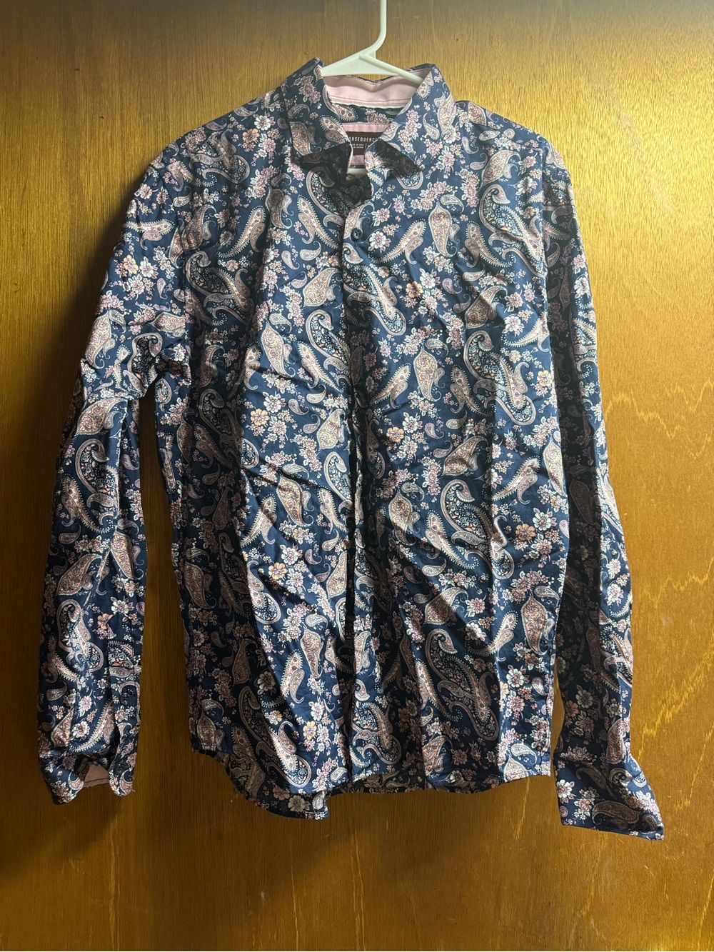 Men's Navy Paisley Long-Sleeve Dress Shirt